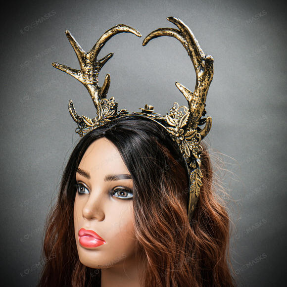 Antelope Devil Animal Deer Horn Headband - Gold - Picture 3 of 9